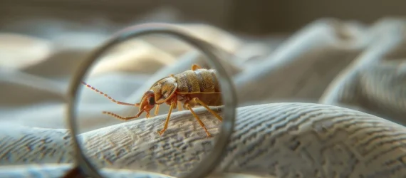 pluskwa na pościeli, widziana przez lupę